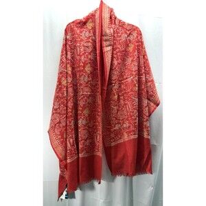 NWT KITTY SHAWLS Extra-Large  Pure Wool Embroidered  Fringe-End Shawl Scarf Wrap